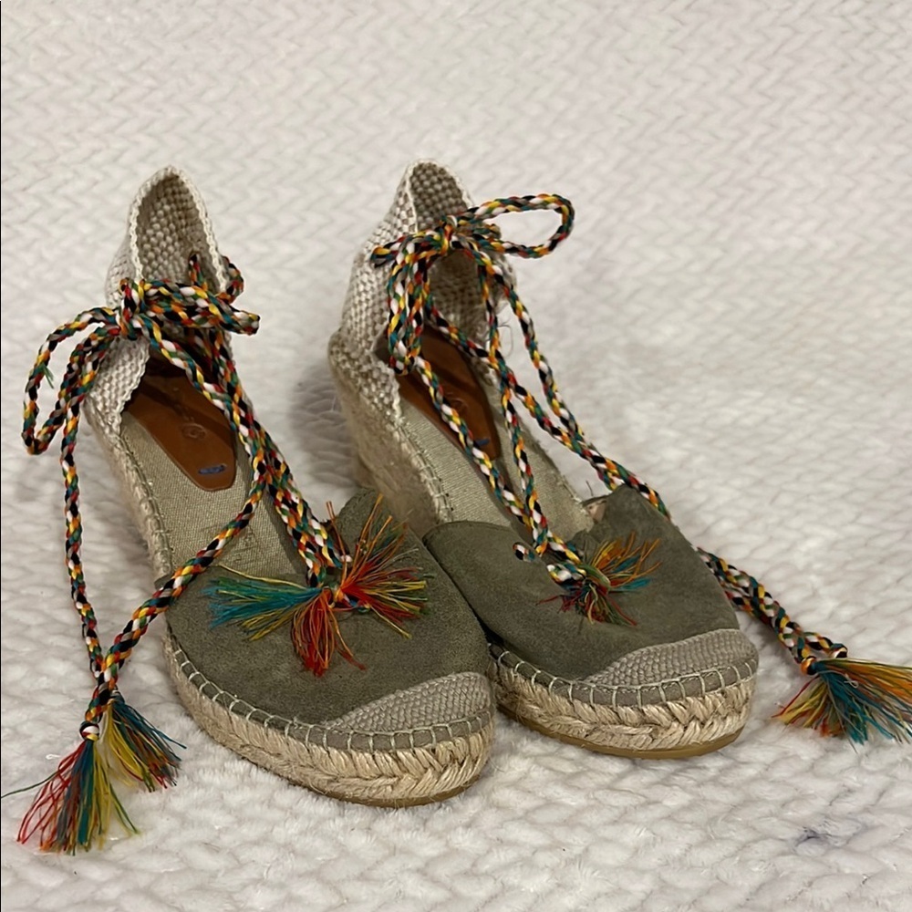 Suyute Spain Espadrille Multicolor Ankle Tie Wedge Sandals Size 38 - Picture 1 of 11